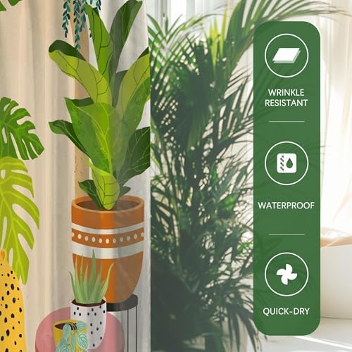 Tropical Boho House Plant Leopard Jungle Shower Curtain 72x72 Inches