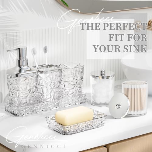 Bathroom Accessory Set, 7 Pcs White Bathroom Accessories Set, Acrylic Soap Dispenser and Toothbrush Holder Set, Qtip Holder Set, Bathroom Sink Set, Gift for Home Apartment