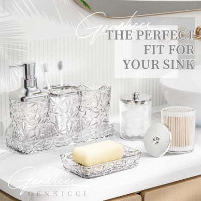 Bathroom Accessory Set, 7 Pcs White Bathroom Accessories Set, Acrylic Soap Dispenser and Toothbrush Holder Set, Qtip Holder Set, Bathroom Sink Set, Gift for Home Apartment
