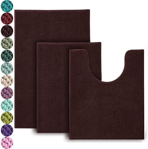 Urvoix Bathroom Rugs Set - 3 Pieces Ultra Soft Non-Slip Bath Mats Set