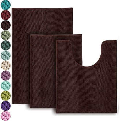 Urvoix Bathroom Rugs Set - 3 Pieces Ultra Soft Non-Slip Bath Mats Set