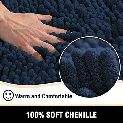 H.VERSAILTEX Toilet Mat U Shaped Bathroom Rugs Bath Mats for Bathroom Non Slip Luxury Chenille Bath Mat U Shape 20x24 Extra Soft and Absorbent Shaggy Rugs Washable Dry Fast - Navy