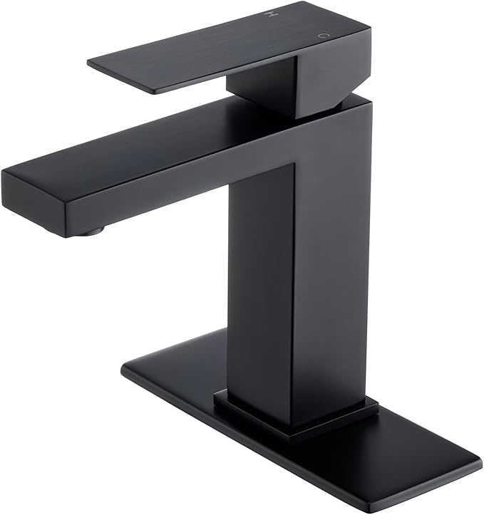 Black Bathroom Faucet, Stainless Steel Vanity Bathroom Sink Faucet with Pop Up Drain Stopper and Water Hoses, Easy to Install Bathroom Faucet 1 Hole for Bathroom Sink, Vanity, RV, Farmhouse