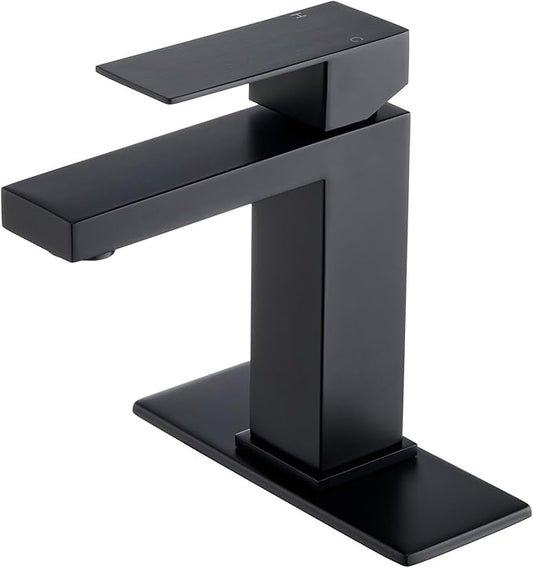Black Bathroom Faucet, Stainless Steel Vanity Bathroom Sink Faucet with Pop Up Drain Stopper and Water Hoses, Easy to Install Bathroom Faucet 1 Hole for Bathroom Sink, Vanity, RV, Farmhouse