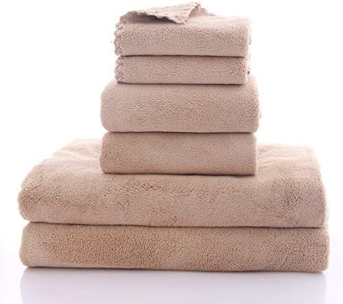 MOONQUEEN Ultra Soft Towel Set - Quick Drying - 2 Bath Towels 2 Hand Towels 2 Washcloths - Microfiber Coral Velvet Highly Absorbent Towel for Bath Fitness, Sports, Yoga, Travel (Brown, 6 Pcs)