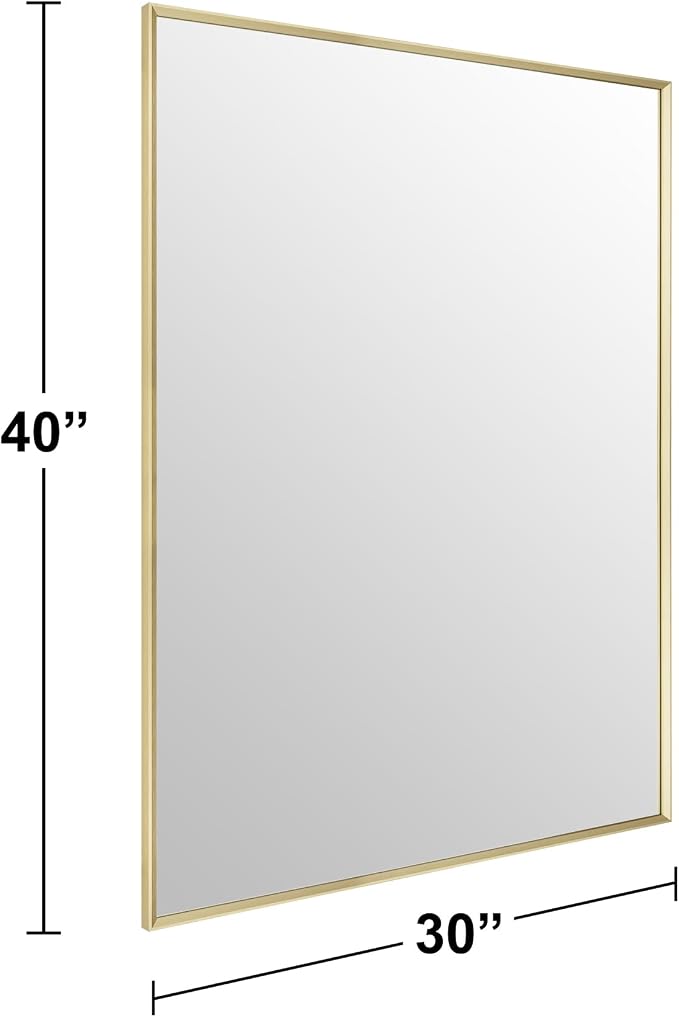 Bathroom Wall Mirror, 40" x 30" Brushed Gold Vanity Mirror for Over Sink | Rectanglar Sleek Beveled Framed Mirror for Over Sink, Tempered Glass, Anti-Rust, Hangs Horizontally or Vertically