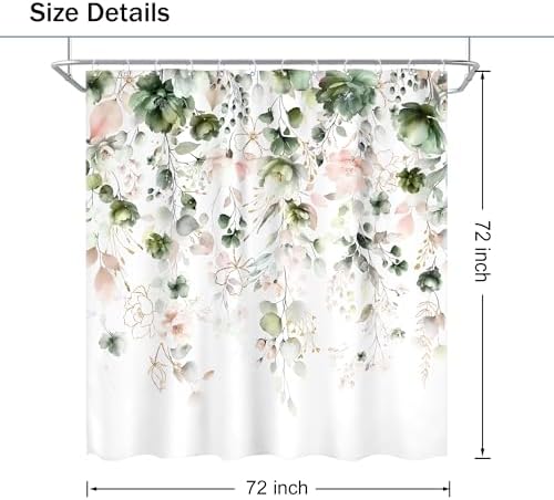 Green Pink Floral Spring Summer Rustic Bathroom Shower Curtain Set