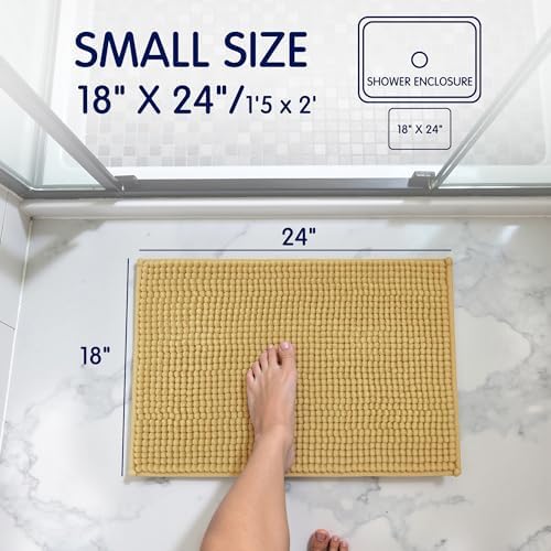 SUBRTEX Bathroom Rugs Chenille Bath Rug, Soft Short Plush Bath Mat, Water Absorbent Shower Mat, Quick Dry Machine Washable(Yellow, 18" x 24")
