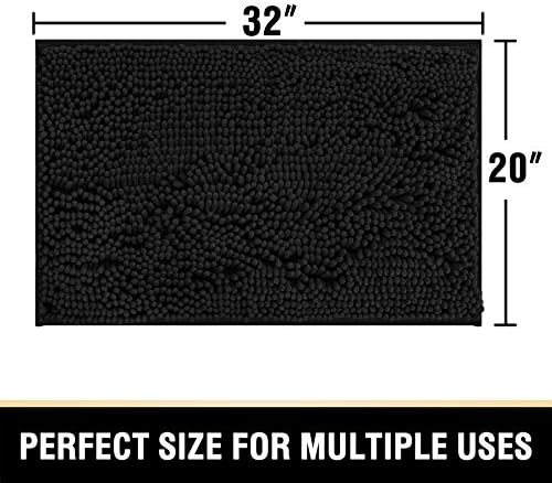 H.VERSAILTEX Bathroom Rugs Bath Mat Bath Rugs Bath Mats for Bathroom Non Slip Extra Thick Buncy Soft Chenille Bath Rug Fulffy Shag, Indoor Rug Carpet for Entry Living Room (Black, 20" x 32")