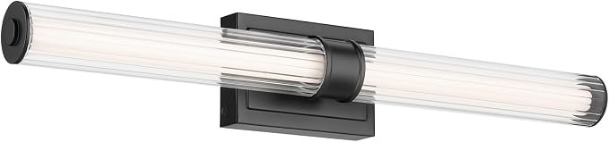 Kichler Laurene LED Bath Bar Light, Black | Linear vanity light with clear fluted glass for bathroom mirrors (31" x 5"), 55197BKLED