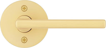 Kwikset Halifax Dummy Door Handle, Single Sided Lever for Closets, French Double Doors, and Pantry, Satin Brass Non-Turning Reversible Interior Push/Pull Lever, with Microban Protection