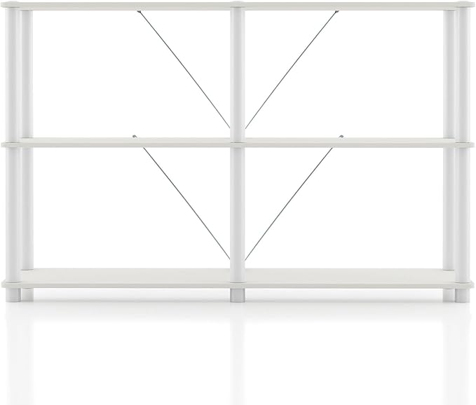 Homes: Inside + Out Apexa Modern 3-Tier Extra Wide Shelving Units, Collectibles Display Shelves, Easy Assembly Console Table, Home Storage Organizer for Living Room, Bedroom, Office, White