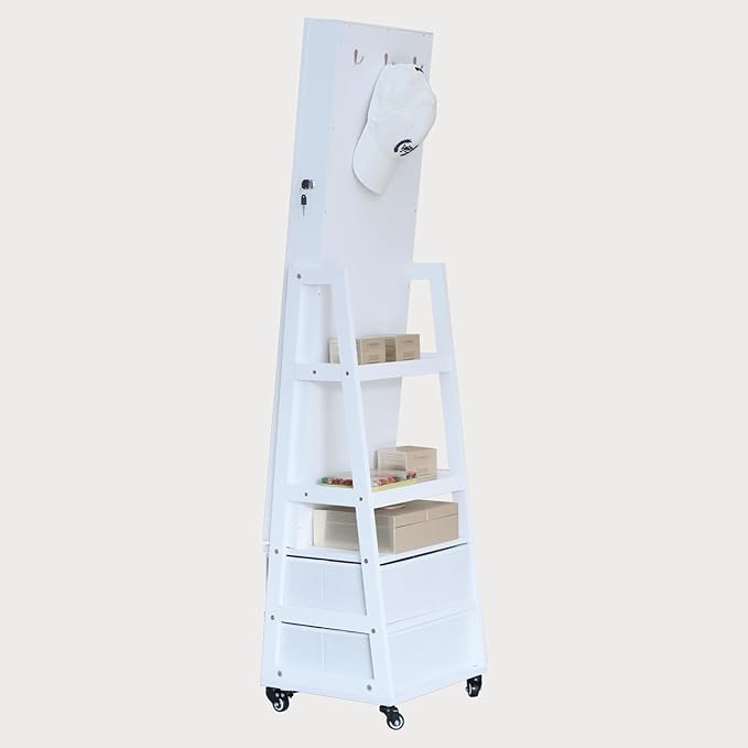 Jewelry Cabinet Standing Mirror with Drawers Jewelry Armoire Organizer | Full Length Mirror Jewelry Storage with Touch Screen Vanity Mirror with Lockable White Christmas Gift for Women