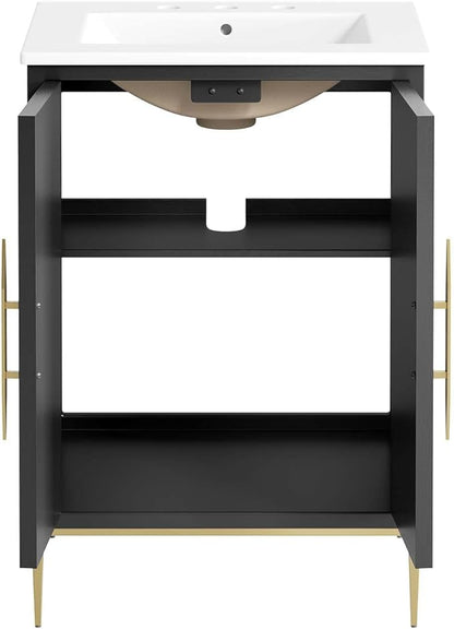 Modway Awaken Bathroom Vanity Cabinet, 24", White Black