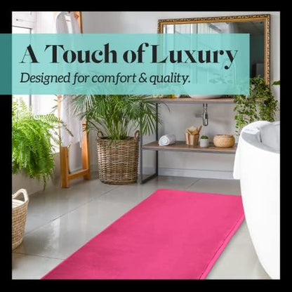 Memory Foam Bath Mat Non Slip Absorbent Super Cozy Velvet Bathroom Rug Carpet (60 inches X 17 inches, Fuschia)