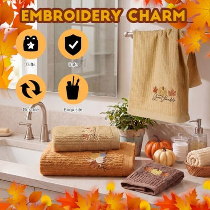Peryiter 3 Pack Fall Pumpkin Decorative Bath Towel Set