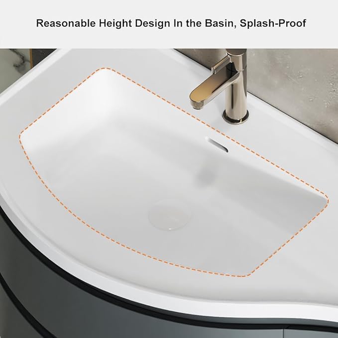 KunMai 35.4" Modern Floating Bathroom Vanity with Sink, Wall Mounted Stone Resin Top Vanity Cabinet with Storage Drawers & Door, White Wall Hung Vanity for Small Bathrooms