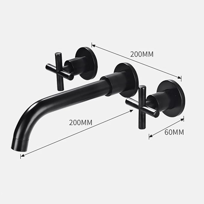 Wall Mounted Bathroom Faucet,Double Cross Handles Lavatory Basin Sink Mixing, Mount Brass,Hot and Cold Water Mixer Tap,Gold(Gold)
