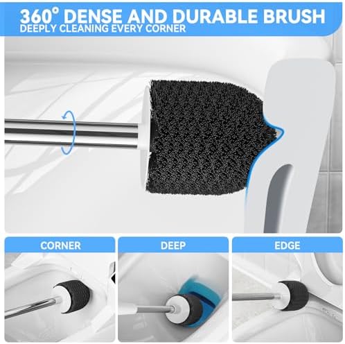 TRENTI Toilet Brush and Holder Set - Bristles Bowl Brush Head with Ventilated Holder, Wall Mounted Compact Set for Bathroom Deep Cleaning