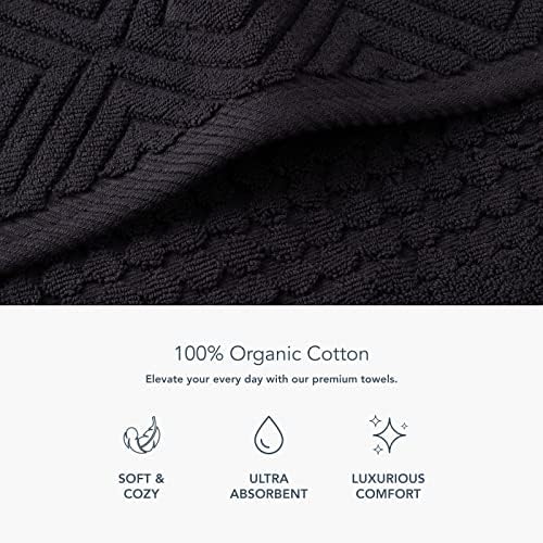 Texere 100% Organic Cotton Diamond Jacquard 700 GSM Luxury Bath Towel Sets - Ultra Soft and Absorbent Hotel and Spa Quality (Diamond, Black, 2 Bath Towels)