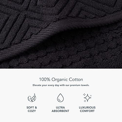 Texere 100% Organic Cotton Jacquard Towel Sets (Black (Diamond), 6 Piece)