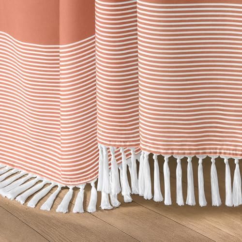 Coral Boho Cotton Striped Shower Curtain with Tassel 72" W X 72" L