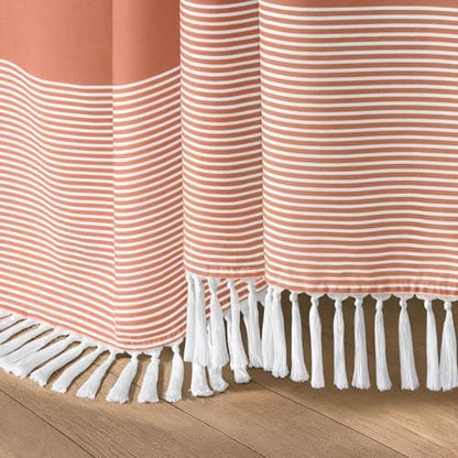 Coral Boho Cotton Striped Shower Curtain with Tassel 72" W X 72" L