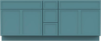 HomeBeyond 78 Inches Bathroom Vanity Base Cabinet Without Sink, Double Sink Top Sturdy Floor Mounted Cabinet with Door & Soft Closing Drawers, Green, VA4133-2+VA4112-3