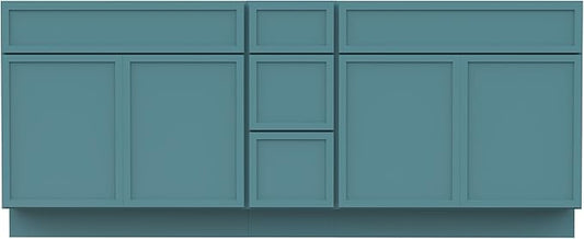 HomeBeyond 78 Inches Bathroom Vanity Base Cabinet Without Sink, Double Sink Top Sturdy Floor Mounted Cabinet with Door & Soft Closing Drawers, Green, VA4133-2+VA4112-3