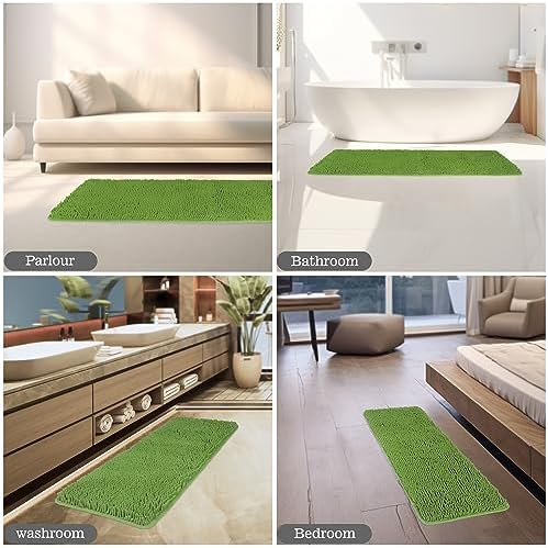 Yeaban Chenille Forest Green Bathroom Runner Rug 17"x47"