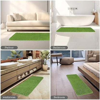 Yeaban Chenille Forest Green Bathroom Runner Rug 17"x47"