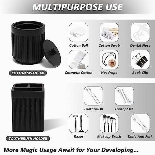 XLHOMO Resin Matte Black Bathroom Accessories Set 5 Pcs, Lotion Soap Dispenser, Toothbrush Holder, Bathroom Tumbler, Qtip Holder and Vanity Tray, Bathroom Countertop Organizer Set for Home Apartment