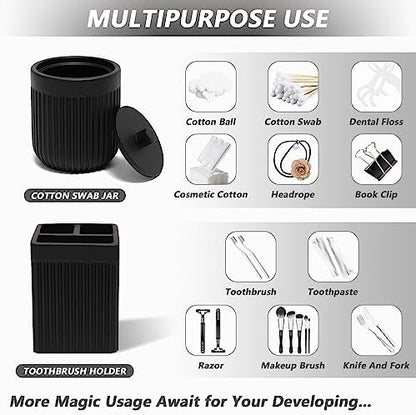 XLHOMO Resin Matte Black Bathroom Accessories Set 5 Pcs, Lotion Soap Dispenser, Toothbrush Holder, Bathroom Tumbler, Qtip Holder and Vanity Tray, Bathroom Countertop Organizer Set for Home Apartment