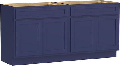 Vanity Art 72 Inch Bathroom Base Cabinet Only, Double Sink Top (Not Include Sink) with Door & Soft Close Hinge, Unassembled Floor Cabinet, Blue, 2ea 36 Inch Combo