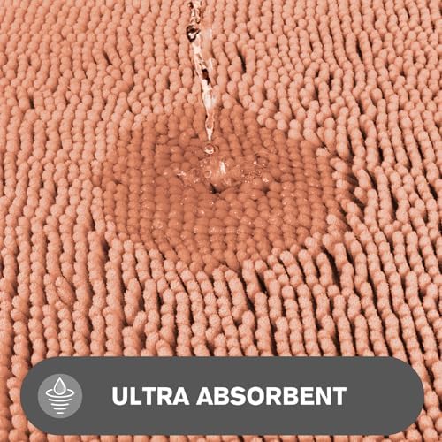 Bathroom Rugs 30 x 50 Inch – Extra Large Bath Mat | Absorbent and Washable Thick Chenille Bath Rugs Non-Slip Runner Rug for Bathroom, Shower, Tub(Dusty Pink)