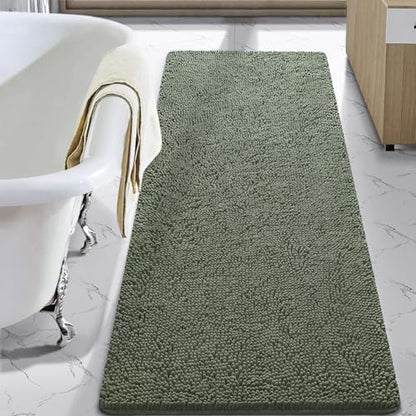 LOCHAS Luxury Bathroom Rug Shaggy Bath Mat 24 x 70 Inch, Sage Green