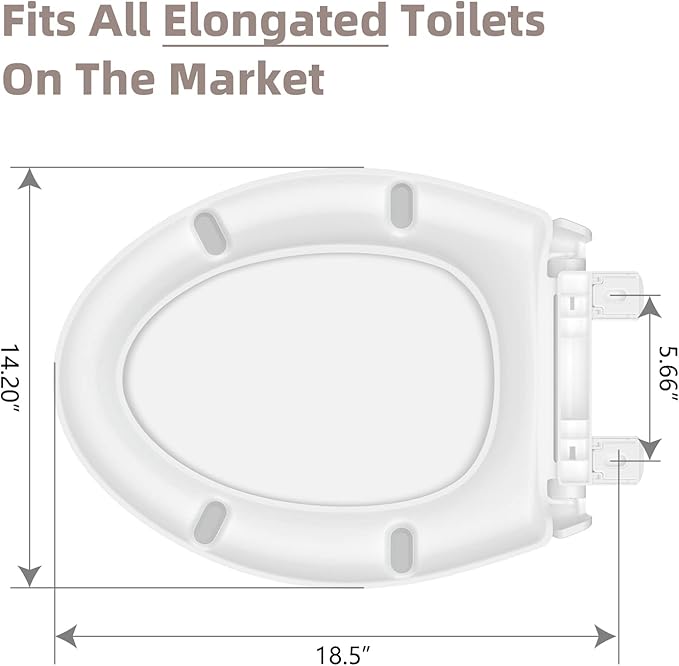 Elongated Toilet Seat, Slow Close Quick-Release Hinges, Heavy Duty Soft Close, Oval(Oblong) Toilet Seat For Elongated Toilets, Quiet-Close Lid And Seat, Easy To Install And Clean, Never Loosen, White