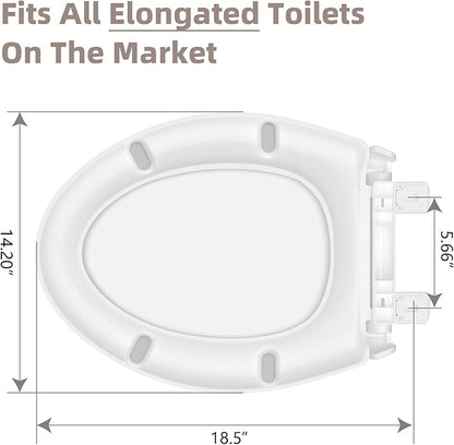 Elongated Toilet Seat, Slow Close Quick-Release Hinges, Heavy Duty Soft Close, Oval(Oblong) Toilet Seat For Elongated Toilets, Quiet-Close Lid And Seat, Easy To Install And Clean, Never Loosen, White