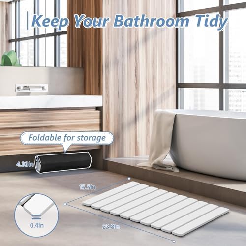 AWW Foldable Stone Bath Mat, Diatomaceous, 23.6"x15.5", White