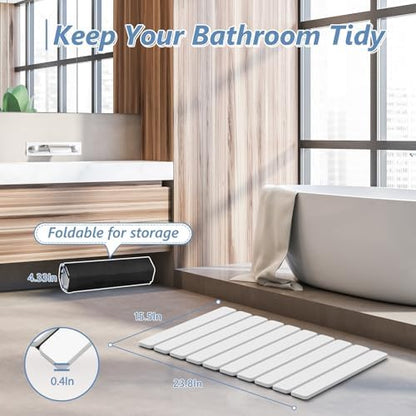 AWW Foldable Stone Bath Mat, Diatomaceous, 23.6"x15.5", White