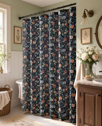 jinchan Linen Shower Curtain for Bathroom with 12 Hooks,Blue,70x72