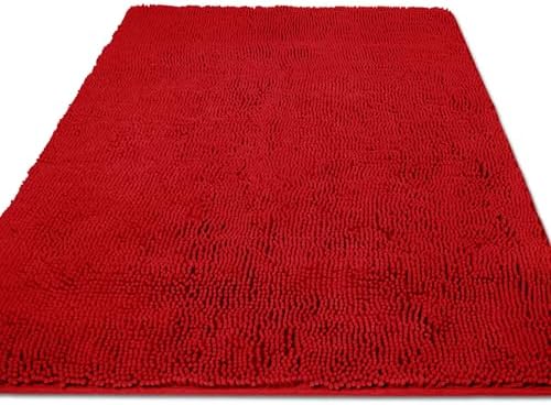 Yeaban Chenille Red Bathroom Rug 36"x60",Non-Slip Rubber Backing