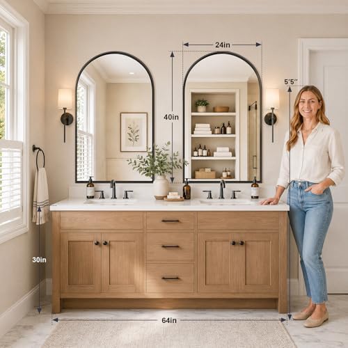 Arched Bathroom Mirrors Set of 2, 24x40 Black Rust-Resistant Metal Frame Vanity Mirror, HD Shatter-Resistant Wall Mirror for Over Sink, Modern Bathroom Mirror for Bedroom, Entryway, Living Room