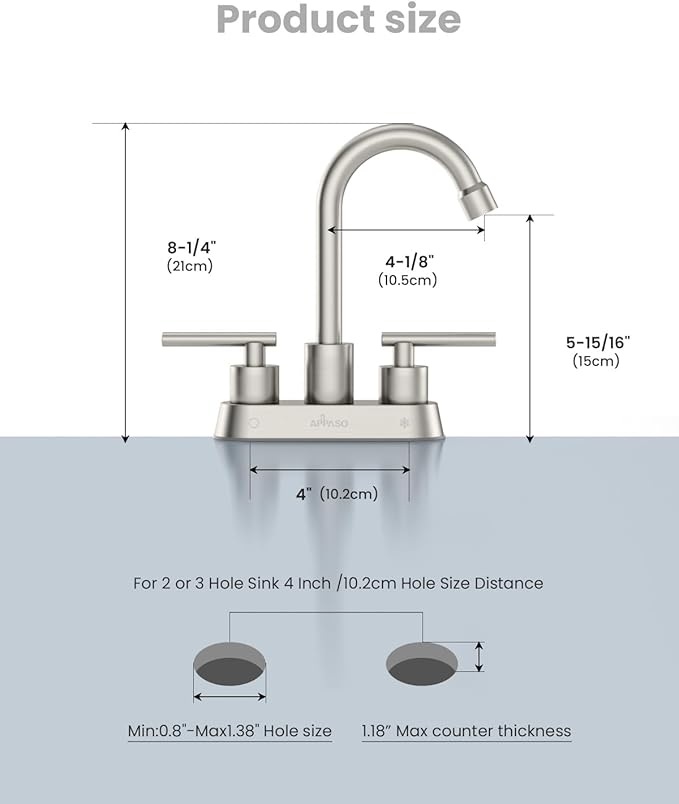 APPASO Bar Sink Faucet 4 Inch Centerset, 2 Hole Brushed Nickel with Dual Handles, 2 Handle Bathroom Faucet Small, Stainless Steel for Wet Bar Bathroom Utility Laundry Room Sink 2-Hole or 3 Holes
