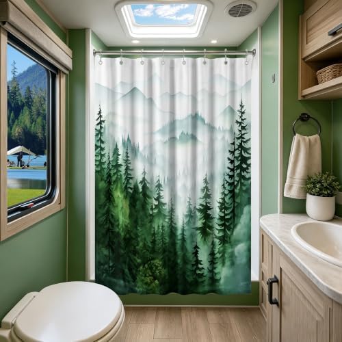 Dark Green and White Stall Shower Curtain, 54X72 in Narrow Small, Forest