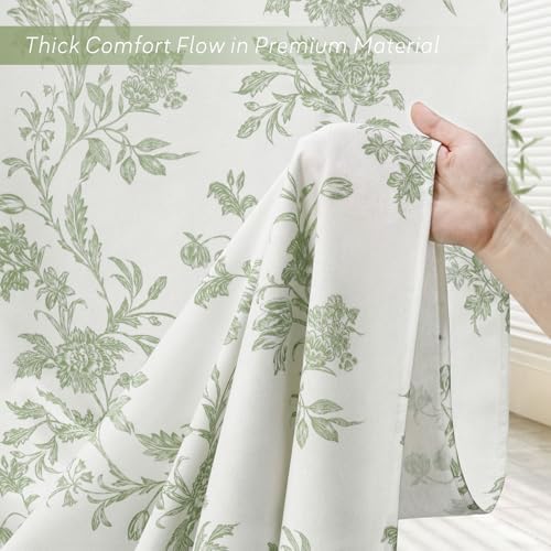 Sage Green Floral Shower Curtain,Vintage Cotton Cottagecore Shower Curtains for Bathroom, 72" W x 72" L