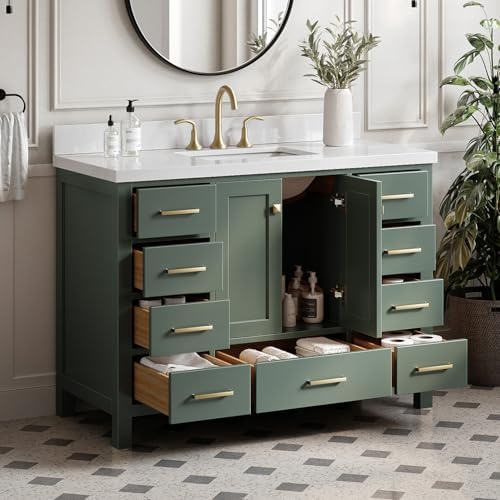 Ariel Cambridge 49 Inch Single Rectangle Sink Vanity With White Quartz Countertop In Vintage Sage Green