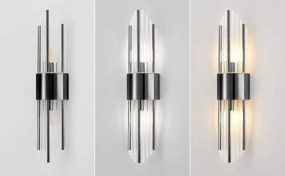 Modern Wall Sconce Titanium Black Metal with Clear Class Crystal Vanity Wall Sconce Lighting for Bedroom Living Room Bathroom Light Fixtures