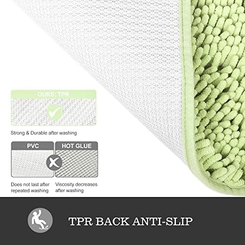 Yeaban Chenille Seafoam Green Bathroom Rug 26"x44", Non-Slip Rubber Backing
