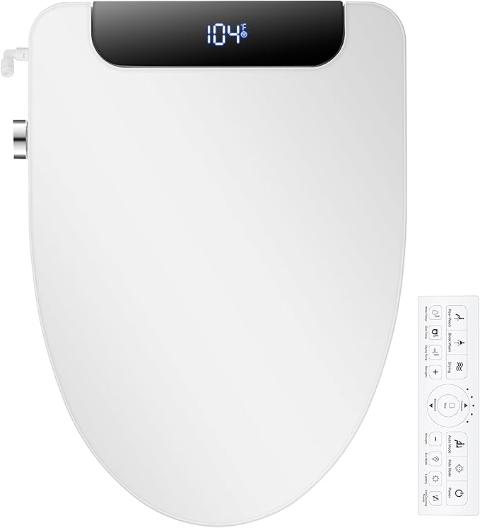 Electric Bidet Toilet Seat, Elongated, Warm Water with Air Dryer, Heated Seat and Slow Close Lid, Adjustable Water Temperature, Front and Rear Wash, LED Nightlight, Wireless Remote, Black, 102